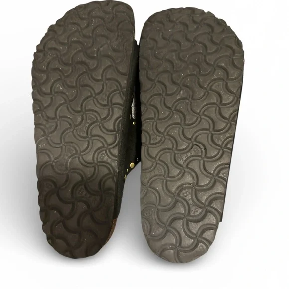 Birkenstock Arizona Black Suede Sandals with Gold Rivets - Picture 3 of 5
